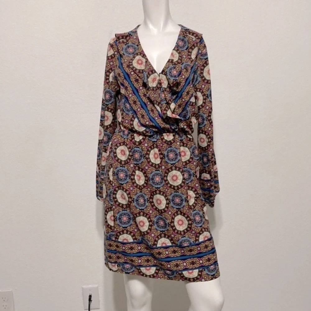 Fraiche by J Multicolor Ruffle Long Sleeve Dress Size M
